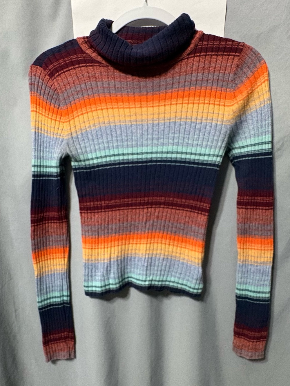 American Eagle Outfitters Multi-Color Striped Ribbed Turtleneck Sweater